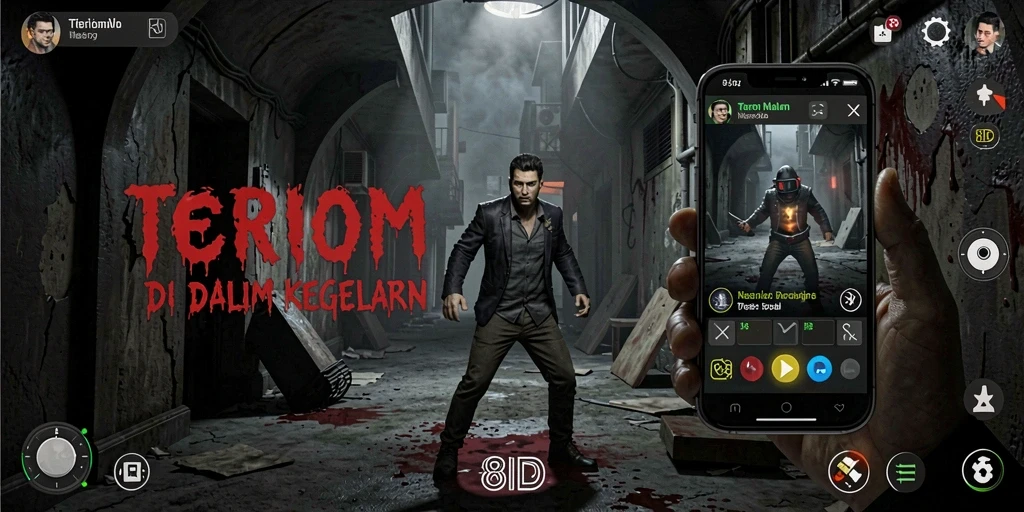 Tampilan gameplay menegangkan di dalam kegelapan horor.
