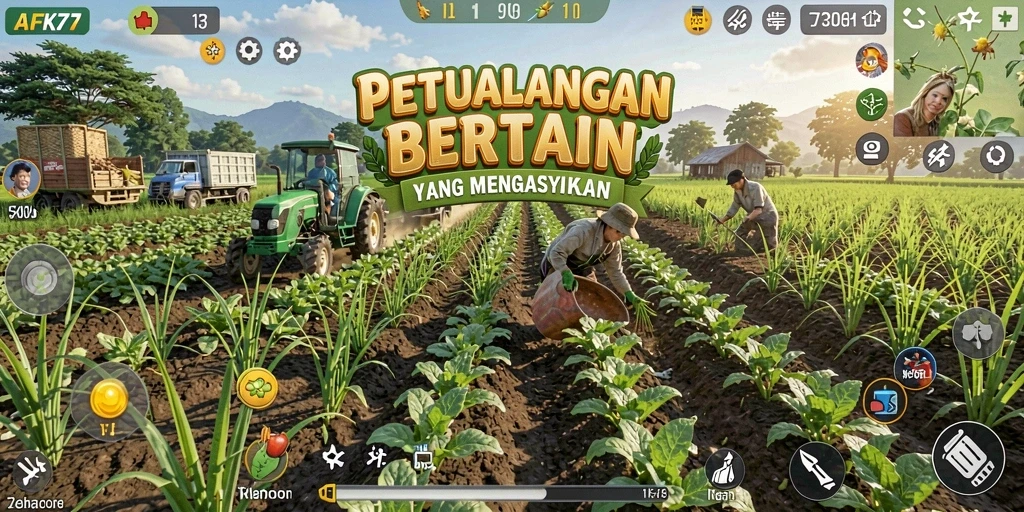 Tangkapan layar permainan AFK77 yang menampilkan ladang yang indah dan penuh warna.
