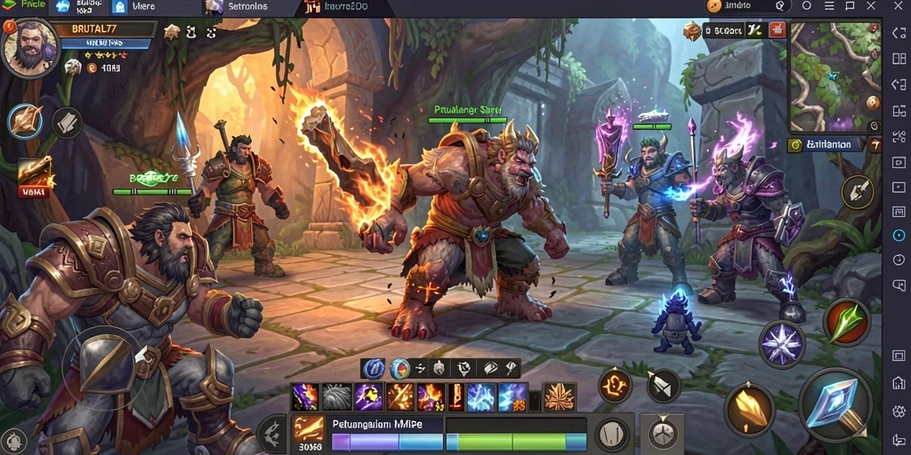 Tangkapan layar utama menunjukkan aksi mendebarkan di BRUTAL77 MMORPG.