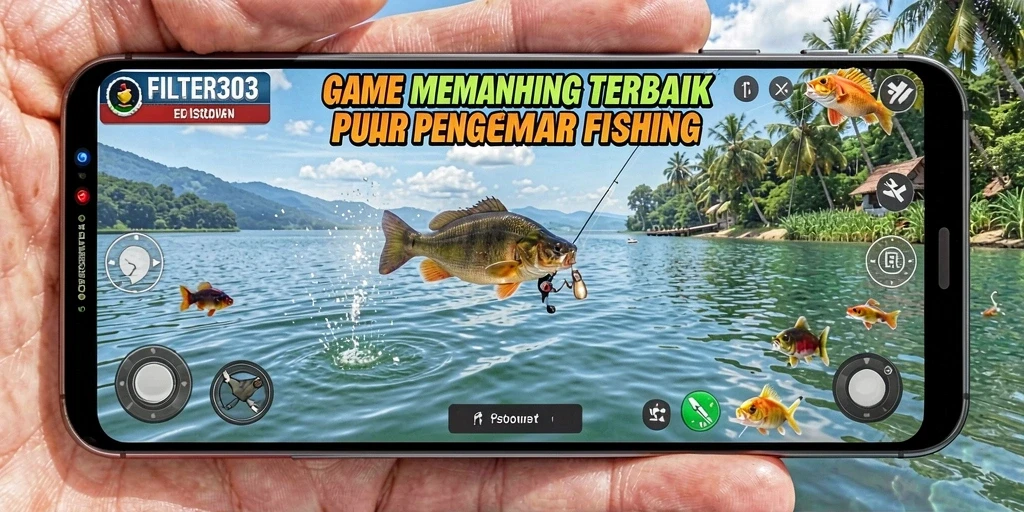 Screenshot gameplay menunjukkan aksi memancing yang mendebarkan di FILTER303.