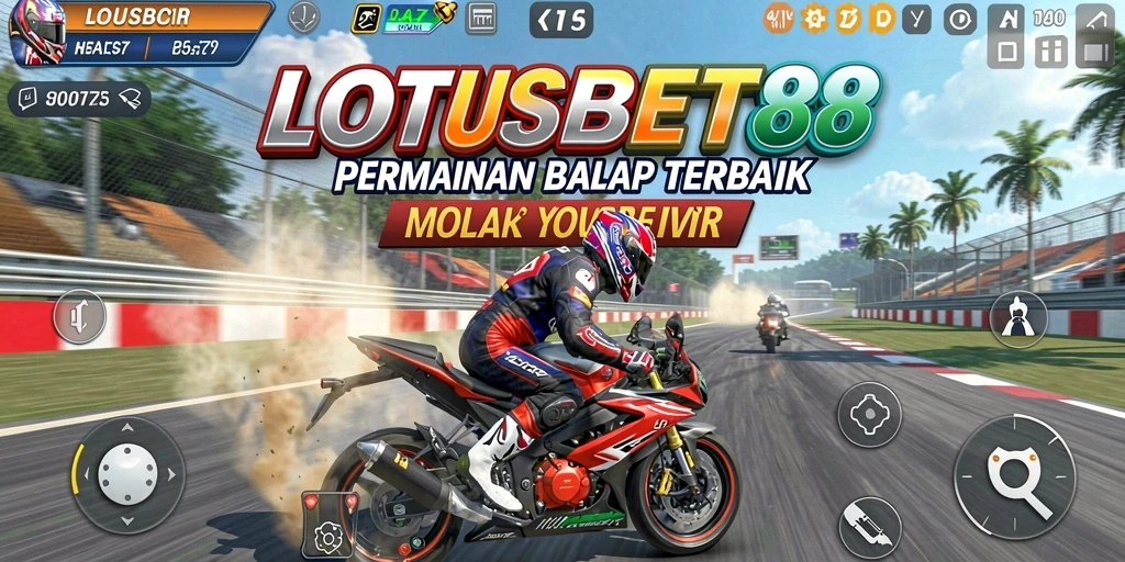Screenshot dari gameplay LOTUSBET88 yang menampilkan aksi balap motor yang seru.