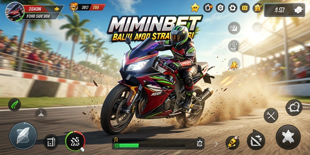 Gameplay MIMINBET menampilkan balapan motor yang seru dan mendebarkan.