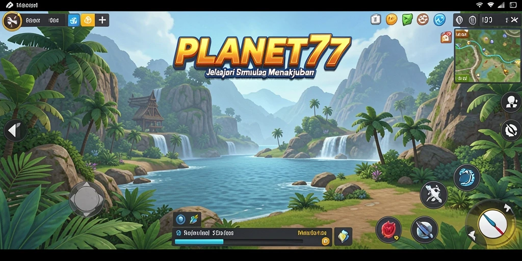Tangkapan layar dari gameplay PLANET77 yang menampilkan eksplorasi dan pembangunan koloni.