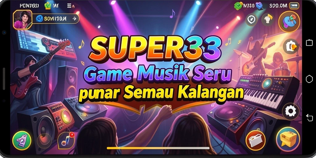 Screenshot gameplay SUPER33 menampilkan interaksi musik yang seru.