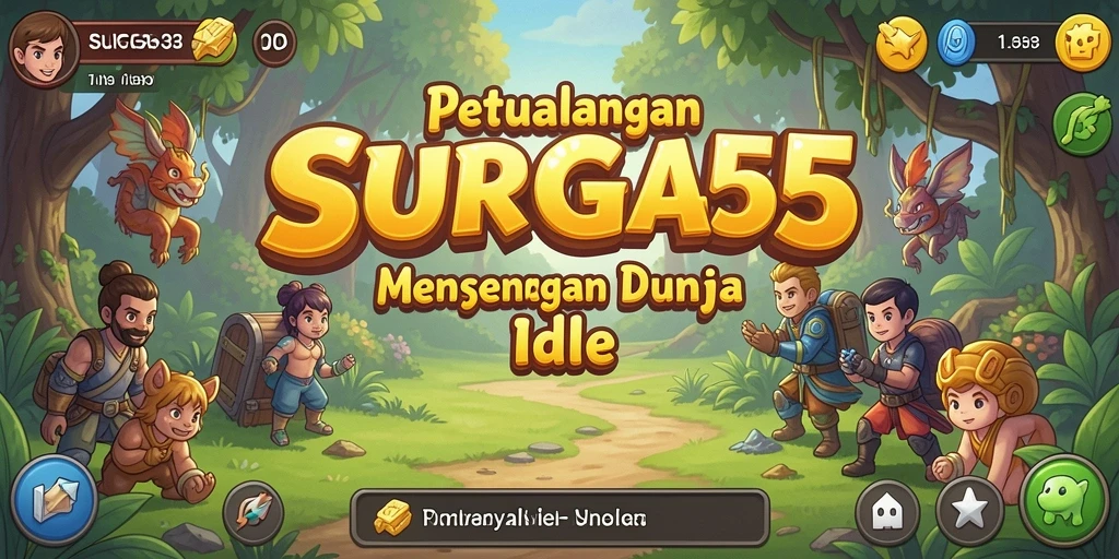 Screenshot SURGA55 menampilkan karakter dan sumber daya dalam gameplay Idle.