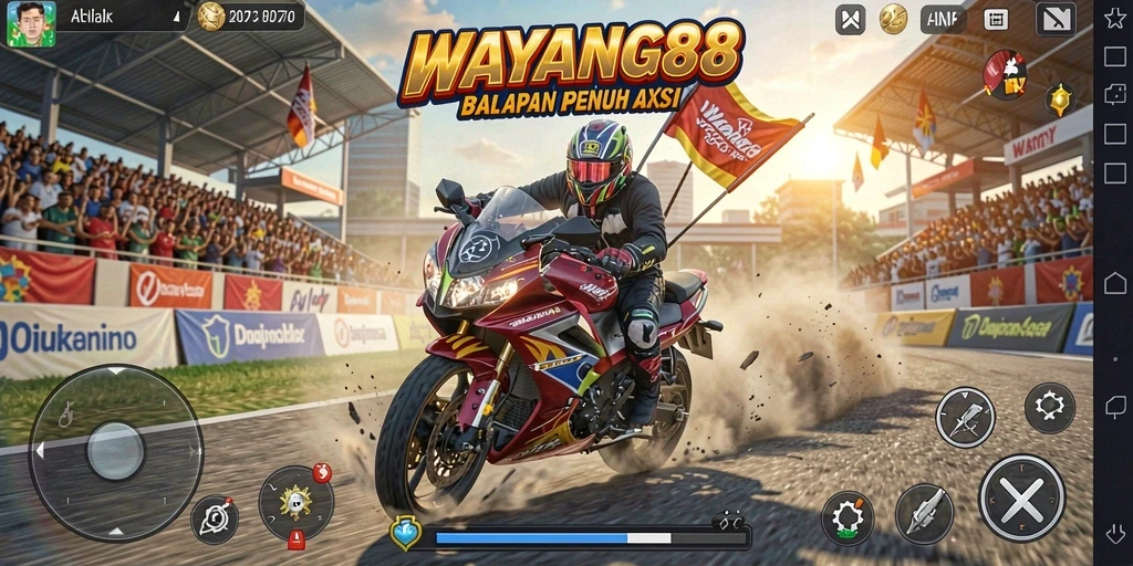 Tampilan gameplay balapan motor yang mendebarkan di WAYANG88.