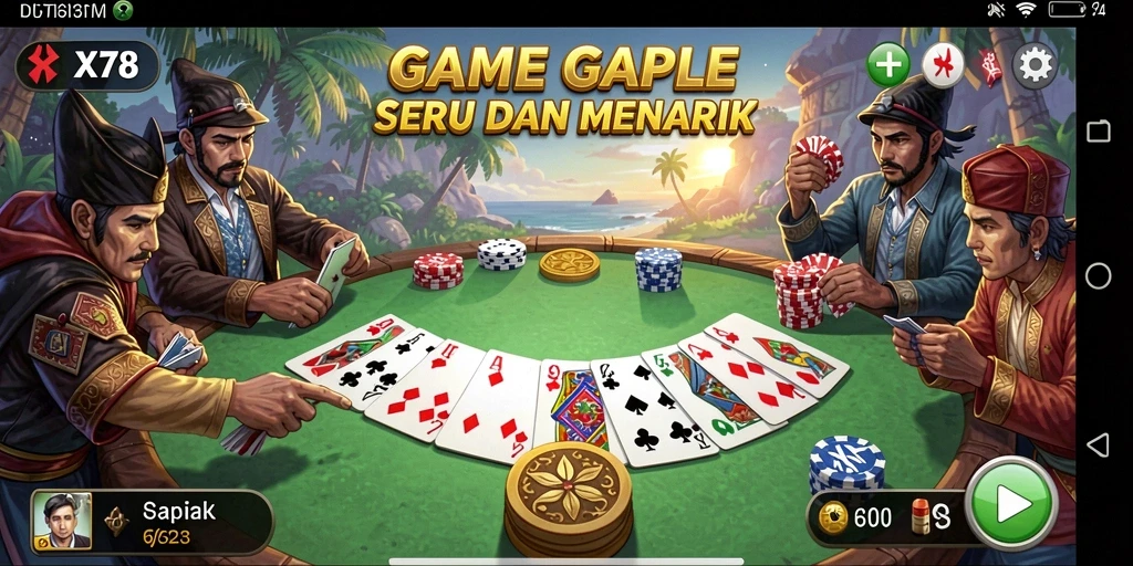 Tampilan gameplay Gaple di X78 yang seru dan menantang.